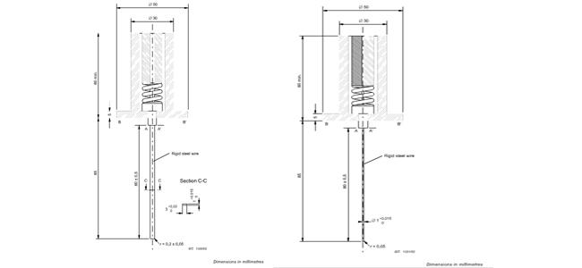 Que thử nghiệm dây thép cứng 20N / 1N tiêu chuẩn IEC60884-1 cho ổ cắm điện 7 20N / 1N Long Test Probes Rigid Steel Wire IEC60884-1 For Socket Outlet 0