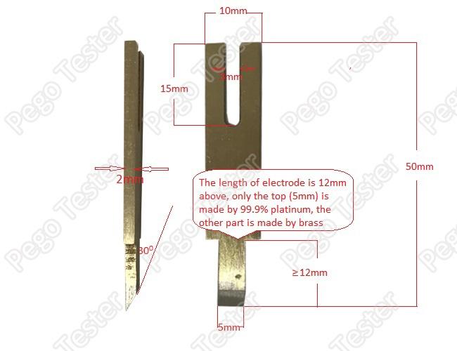 Cặp điện cực bạch kim IEC60112 Figure B1 độ tinh khiết 99.9% có đầu nối đồng thau 9 IEC60112 Figure B1 Platinum Electrode 1 Pair / 99.9% Purity With Brass Extension 0