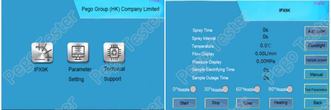 Buồng thử nghiệm chống nước IP vòi phun áp lực cao điều khiển PLC Inox SUS304 13 Cận cảnh hệ thống vòi phun và bàn xoay buồng thử nghiệm IPX9K