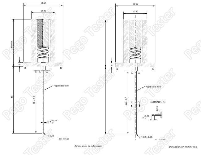 Đầu dò thử nghiệm IEC60884-1 20N dây 3mm bằng kim loại và nylon 10 Metal Nylon IEC60884-1 20N Test Gauges Probes 3mm Wire 0