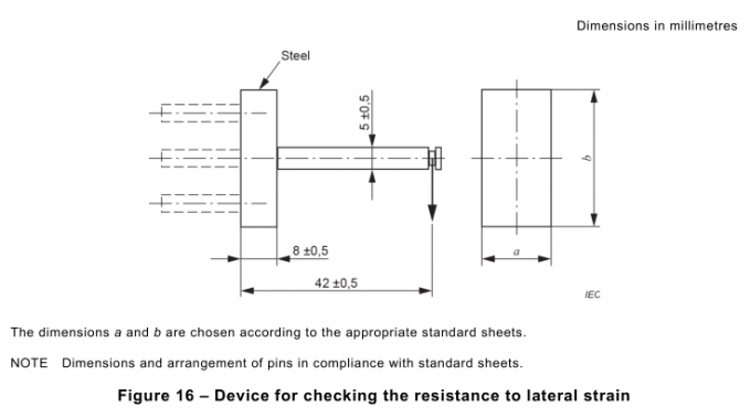 Thiết bị kiểm tra khả năng chịu lực ngang của ổ cắm IEC 60884-1 Figure 13 11 IEC 60884-1 Figure 13 Device For Checking The Resistance Of Socket-Outlet To Lateral Strain 1