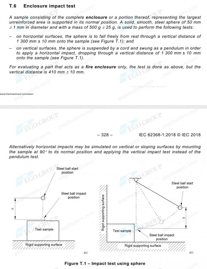 Thiết bị thử nghiệm va đập con lắc và rơi bi thẳng đứng IEC62368-1 Annex T.6 7 IEC62368-1 Annex T.6 Pendulum and Vertical Drop Sphere Impact Test Equipment showing the electromagnetic control system and testing apparatus