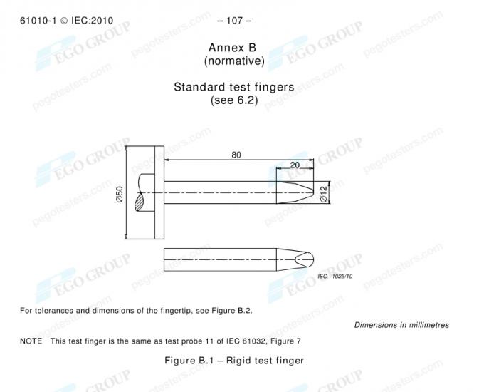 IEC61010-1 Clause 6.2.1 Annex B Figure B.1 Rigid Finger Probe Metal and Nylon Construction 1