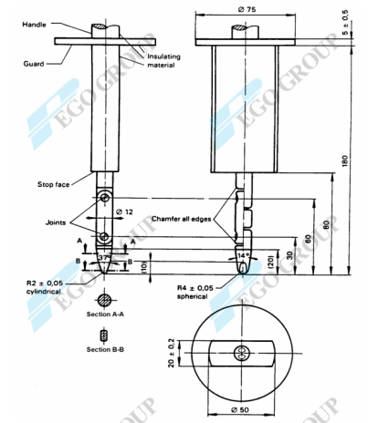 Ngón tay thử nghiệm tiêu chuẩn vật liệu cách điện kiểm tra khả năng tiếp xúc 0N-50N 7 Ngón tay thử nghiệm tiêu chuẩn vật liệu cách điện kiểm tra khả năng tiếp xúc 0N-50N