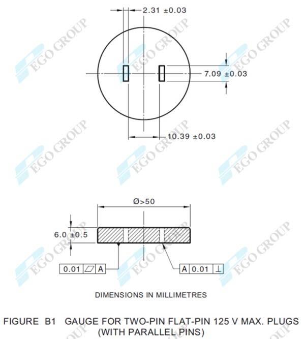 Dưỡng kiểm phích cắm 2 chân dẹt AS/NZS 3112 Figure B1 kiểm tra kích thước và độ thẳng 7 Two-Pin Flat-Pin Plug Gauge for AS/NZS 3112 Figure B1 and Clauses 2.8.1 2.13.7.2 Inspection Dimension and Straightness 0