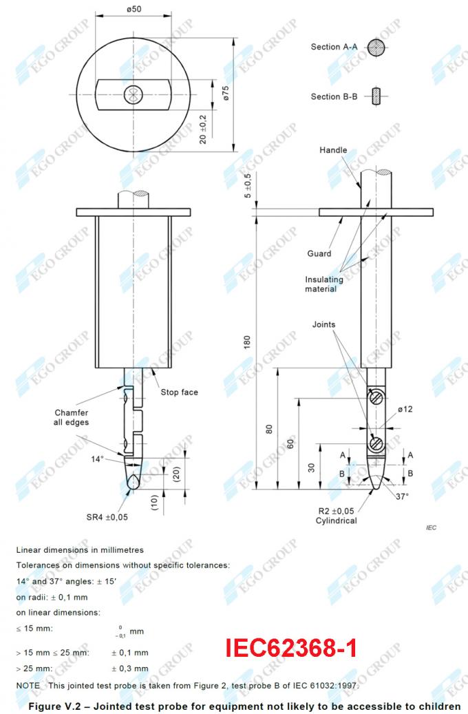 Ngón tay thử nghiệm tiêu chuẩn kiểm tra IEC60601-1 IEC61032 IEC62368-1 IEC60335-1 IEC60529 12 Standard Test Finger for IEC60601-1 IEC61032 IEC62368-1 IEC60335-1 IEC60529 IEC60598-1 IEC60884-1 AS/NZS3112 Inspection 1