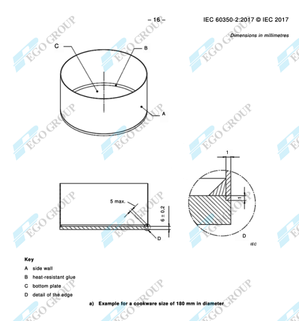 Nồi tiêu chuẩn IEC60350-2 thử nghiệm tiêu thụ năng lượng đáy inox AISI430 thân AISI304 8 IEC60350-2 Standardized Cookware diagram