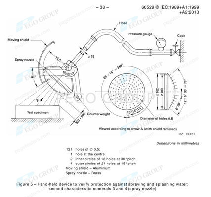 IEC60529 Clause 14.2.3 and Clause 14.2.4 Figure 5 IPX3 and IPX4 Ingress Protection Testing Spray Nozzle Waterproof Tester
