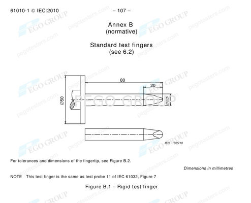IEC61010-1 Clause 6.2.1 Annex B Figure B.1 Rigid Finger Probe Metal and Nylon Construction